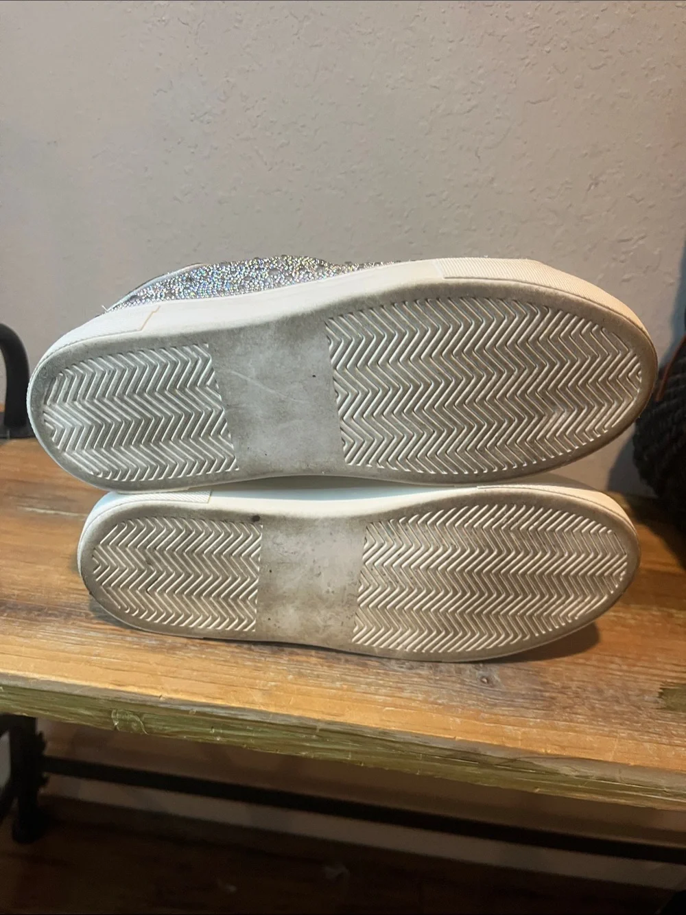 Betsey Johnson Silver Crystal Rhinestone Embellished Platform Sneakers size 6.5